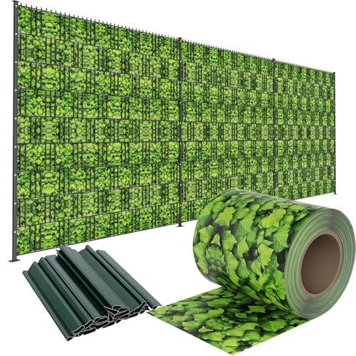 LZQ Bandes brise-vue en PVC extra épaisses, opaques, double fil avec 20 clips de fixation pour clôture de jardin ou balcon, 35 m x 19 cm, grandes feuilles