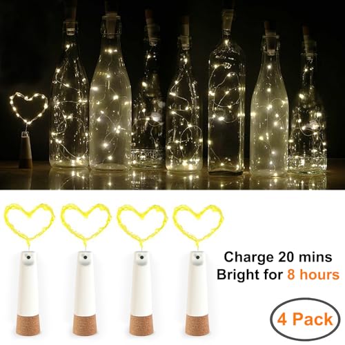 USB Rechargeable Bottle Lights, 6.6ft/2M 20 LED Cork Lights for Bottles 8 Modes Copper Wire LED Fairy Light - Image 2