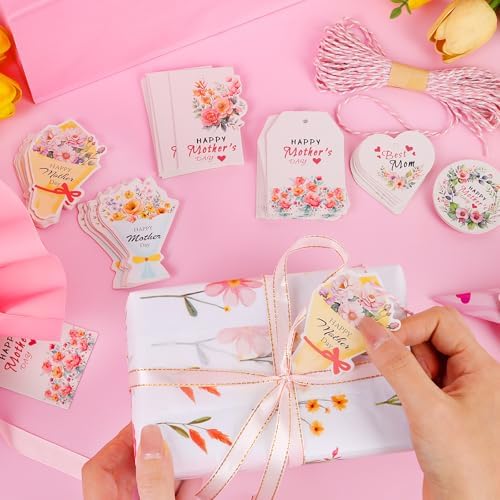 CCINEE 120pcs Mothers Day Gift Tags,Floral Happy Mother's Day Hanging Tag with String Best Mom Label for Mother Party Decoration — view 3