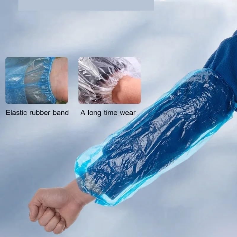 Plastic Disposable Sleeves Arm 400Pcs Protective Waterproof Covers Oversleeves Oil-Proof with Elastic Wrist Kitchen