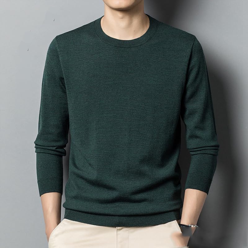 Mens Classic Sweater Worsted Wool Washable Clothes Brown Crewneck Black Knit Top Sweaters Pullover3