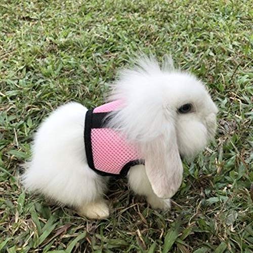 Image of Rabbit Harness with Leash Adjustable Soft Mesh Vest Harness for Bunny Kitten Guinea Pig Rat (S, Pink)