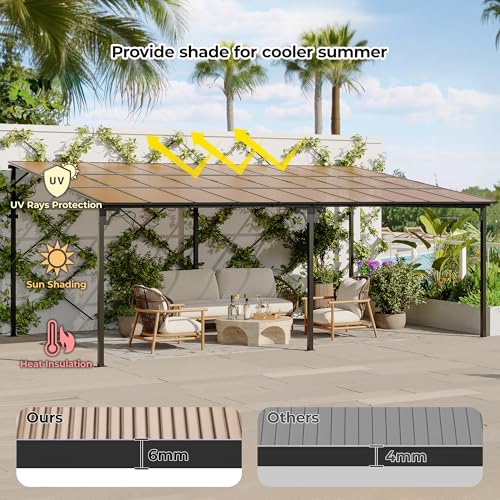 12' x 20' Gazebo for Patio, Large Wall Mounted Gazebos Pergola with Metal Frame, Hard Top Lean to Pergola, Outdoor Patio Lean to Metal Awnings Gazebos for Deck, Porch, Backyard - Image 5