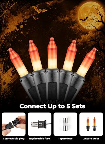 Image of Minetom 100-count 25Ft.Yellow & Orange Candy Corn Incandescent Mini Halloween String Lights for Outdoor & Indoor Halloween Decoration, Waterproof & Connectable