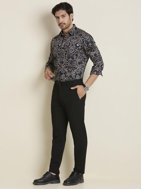Image of MARK & ALBERT Men's Printed Full Sleeves Regular Fit Shirt Blue | 100% Cotton Stretchable Fabric