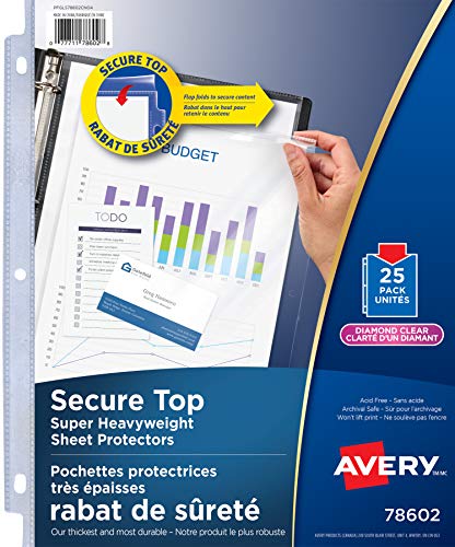 Avery Diamond Clear Secure Top Sheet Protectors, Top Flap-Pocket Loading Transparent, Fits Letter Size, 8.5" x 11", 25 Sheets (78602) image 3