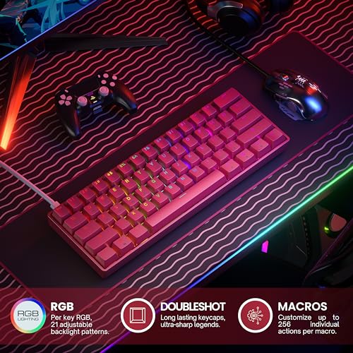 Image of HK GAMING GK61 60% v3 | Hotswap Mechanical Gaming Keyboard | 61 Keys Multi Color RGB LED Backlit for PC /Mac Gamer | US Layout (Pink, Cherry Mx Red)