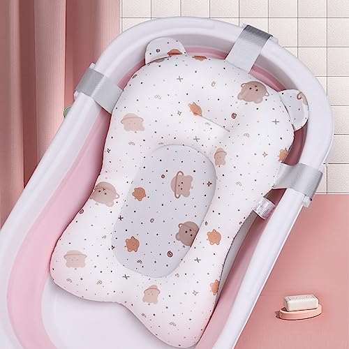 Image of Baby Bath Seat, Bath Seats for Babies Sitting up, Baby Bath Mat Prevent Slip Soft Quick Dry Lightweight Sitting and Lying Down Infant Bath Cushion for Newborn Infant (White)