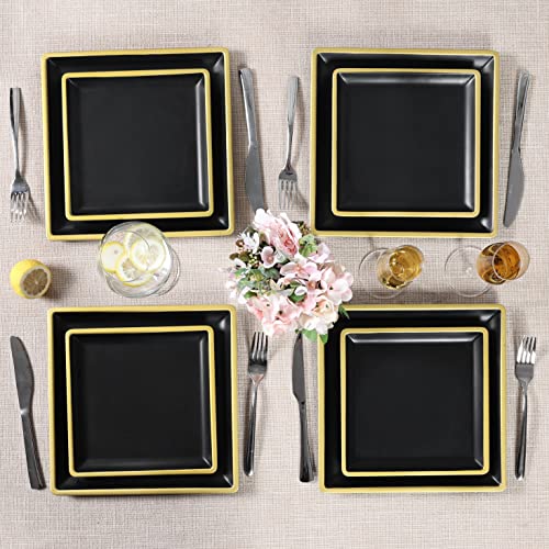 Melamine Square Dinnerware Sets-12 Piece Melamine Plates And Bowls Service For 4， Lightweight Square Dinner Plates, Side Plates, Cereal Bowls Set #TOP5