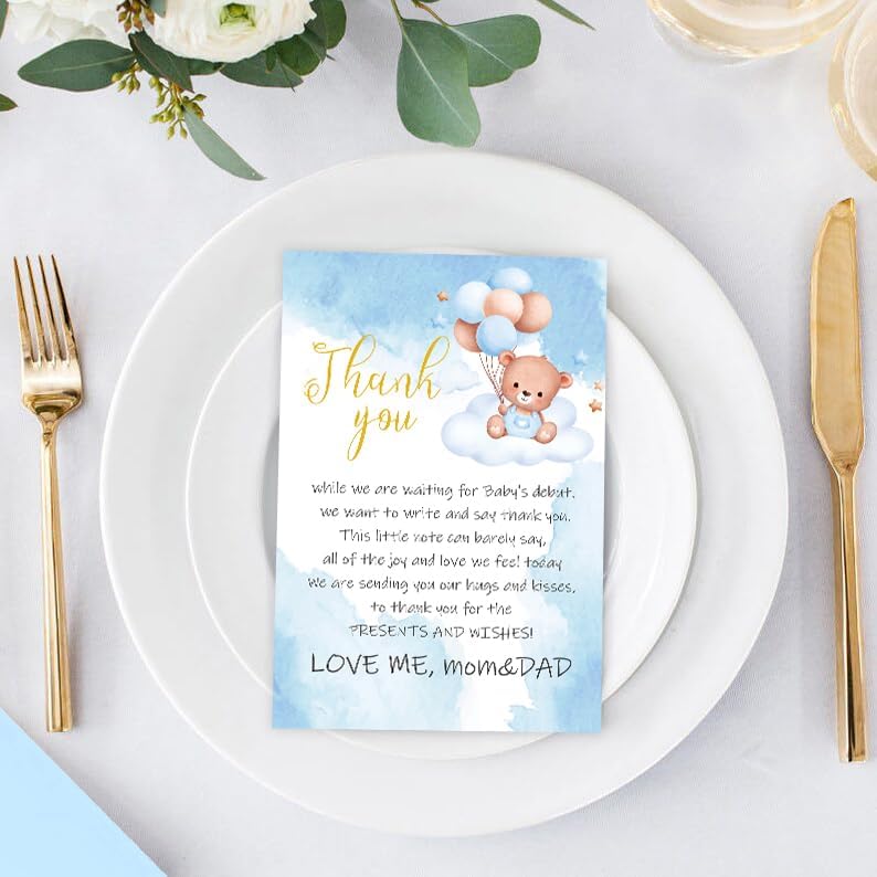 50 Pack Baby Shower Thank You Cards with Envelopes Stickers - Cute Bear Baby Shower Cards - Baby Girl/Baby Boy Shower Thank You Notes Birthday Supplies, 4 x 6 Inch (Blue) - Image 6