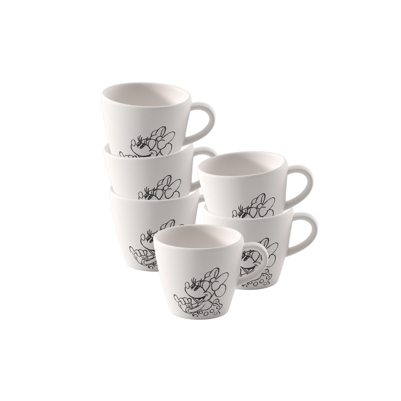Villeroy & Boch Manufacture Rock blanc – Mickey Mouse – Espressotassen 6er Set, weiß, spülmaschinenfest, charakteristische Schieferoptik mit Disney Mickey Mouse Kreidedekor