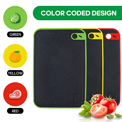 BOCHION Chopping Board Set, 3 Thick Plastic Cutting Boards with Non-Slip Feet and Garlic Press Grove - Image 4