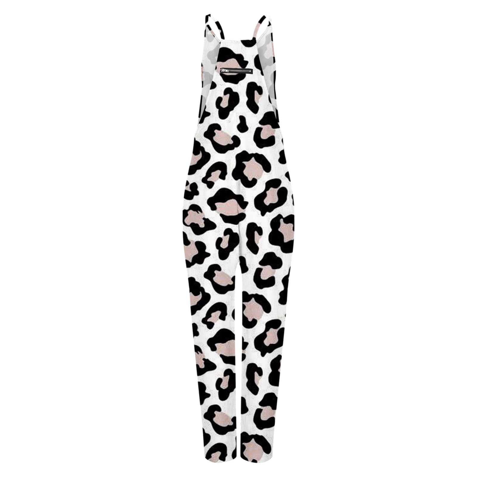 Salopette D'été Longue Pour Femme - Pantalon De Travail - Pantalon Cargo - Léopard - Une Pièce - Jambes Larges - Avec Grande Poche - Sans Manches - Combinaison De Jeu - Onesie - Streetwear