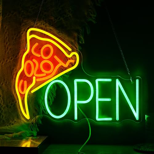 Image of Pizza Neon Sign, Open Neon Light for Business Wall Decor, Dimmable LED Neon Pizza Open Sign for Restaurant, Home Kitchen, Game Room Decor
