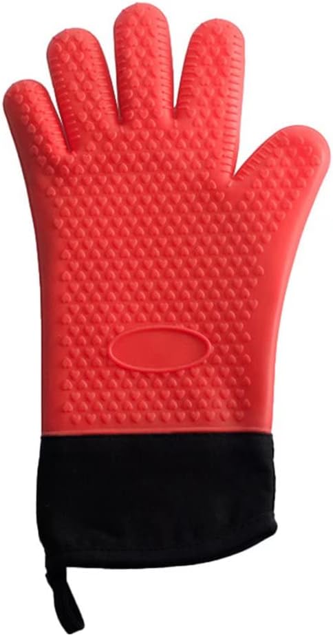 Silicone Gloves, Insulated Five Finger Gloves, Cotton Thick Microwave Gloves, Great for Baking and Grilling, 1 Pair（red）