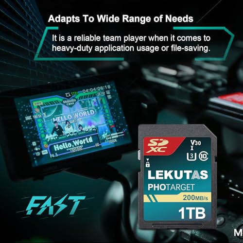 Image of 1T(999GB) SDXC UHS-I Memory Card - Up to 200MB /s Read Speed, C10, U3, V30, 4K UHD, Full-HD 4K Video SD Card for Canon Nikon Sony Panasonic DSLR, Mirrorless Cameras