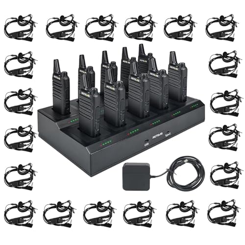 Image of Retevis RT22 Two Way Radio(10 Pack), with Volume Adjustable Walkie Talkie Earpiece(20 Pack), with 10 Way Gang Charger,Charging Progress Bar,Workplace Organization,Compact Walkie Talkie for Adults