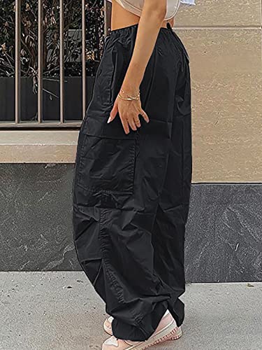 Xineicy Parachute Pants for Women Drawstring Baggy Cargo Pants Y2K Trouser Low Rised Jogger Sweatpants2