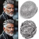 HAPPY&CC Toupee for Man Thin Skin PU Men's Hairpiece European Virgin Human Hair Replacement System Pieces Male Hair Prosthesis Unit for Men with 70% Synthetic Gray 10x8inch