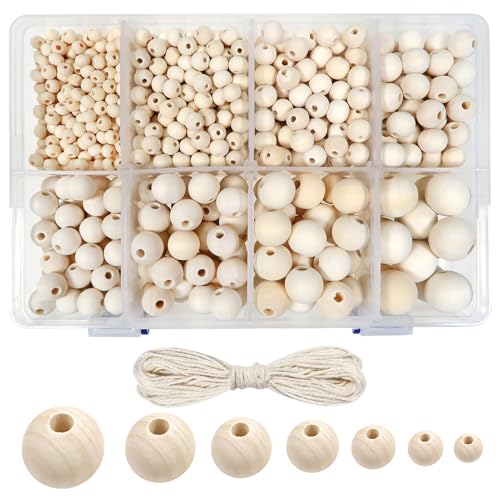 TOAOB Holzperlen zum Auffädeln 1050 Stück Holzkugeln mit Loch 6mm 8mm 10mm...