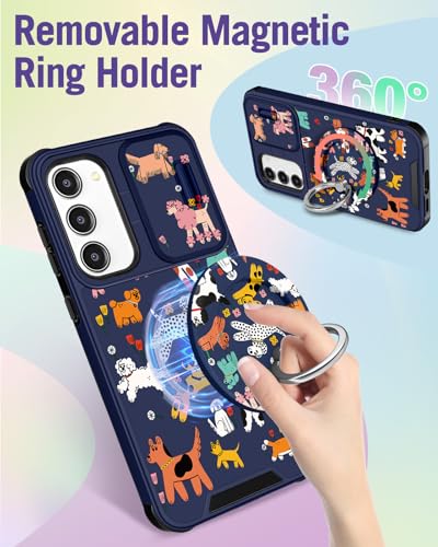 Buleens for Samsung Galaxy S23 Case 6.1 Inch - with Ring Stand & Camera Cover Aesthetic Cute Designed for Women Girls Cartoon Kawaii Dogs for Samsung S23 Case Compatible with Magsafe