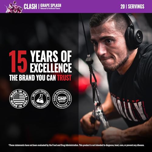Image of MTS Nutrition Clash Pre Workout Powder Grape Splash - Pre Workout Energy with Creatine + 250mg Caffeine and Beta-Alanine Performance Blend - Powered with VitaCholine - 20-40 Servings