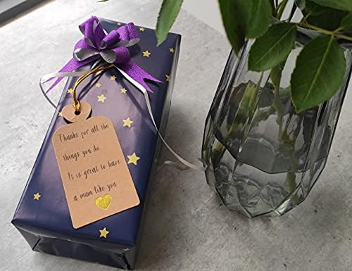 Parxara Brown Gift Tags with String Gold Heart Sparkle Shining 10x5cm Paper Kraft Tags 36pcs for Mother's Day Wedding Baby Shower Valentines Birthday Christmas (Brown)
