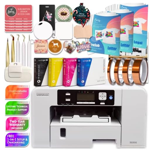 Sawgrass UHD Virtuoso SG500 Sublimation Printer Bundle with Inks, 450 Sheets of Sublimation Paper, Tape, Tools, Blanks, Mega Design Pack