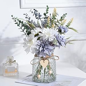 Fake Flowers Artificial Blue Flowers with Vase, Ta...