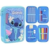 Disney Stitch Pencil Case for Girls Kids Tweens Colored Pencils Markers Pen Eraser Ruler Frozen School Supplies Stationary Gifts for Girls (Blue Stitch 2 Compartment)
