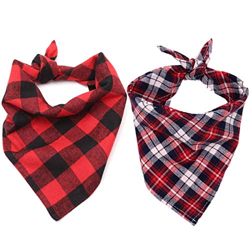 Dog Bandana- 2 Pack Washable Dog Bandanas Collar Cotton, Christmas Classic Plaid Pet Dog Bandana Pet Scarf, Pet Kerchief for Small Medium Large Dogs Cats Pets Reversible