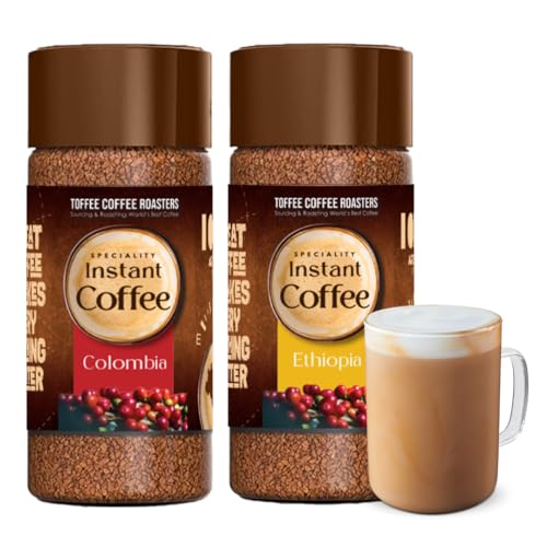 Toffee Coffee Roasters | Combo Pack Of Ethiopia & Colombia Speciality Instant Coffee | 50 gm Each | 100% Arabica | Ready in Seconds | Microground Technology | Makes 25 Cups Each