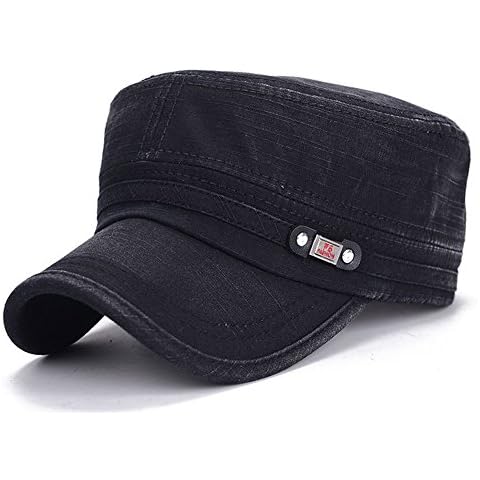 ChezAbbey Military Flat Top Cap Army Cadet Cotton Adjustable Hat Unisex Basic Quick Dry Baseball Hat for Men Women Cover