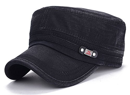 Image of QZUnique Adjustable Flat Top Cap Solid Brim Army Cadet Style Military Hat