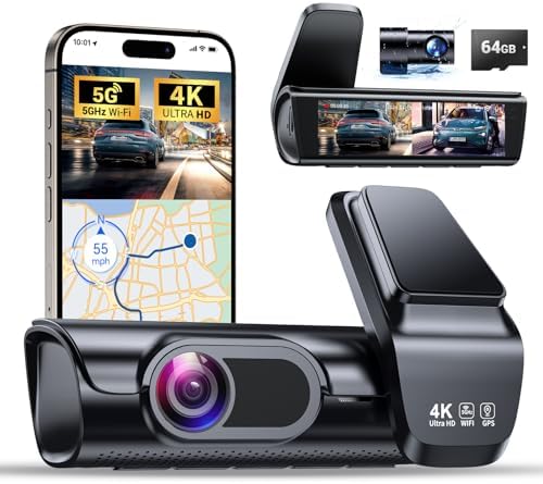 K600 4k Dash Cam Front and Rear, 3.59" IPS Screen, Built-in GPS 5G WiFi Dash Camera for Cars with App, UHD 2160P Night Vision Free 64G SD Card, 170° Wide Angle, HDR, 24H Parking Mode