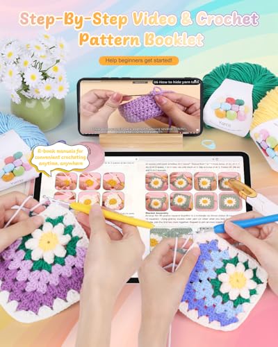 Image of Coopay Crochet Kit for Beginners, Easy 3D Granny Square Blanket Kit, Blue | Crochet Kit W /Video Tutorial & Digital Instructions, All Accessories Included, Easy Knitting to Create Granny Square Blanket