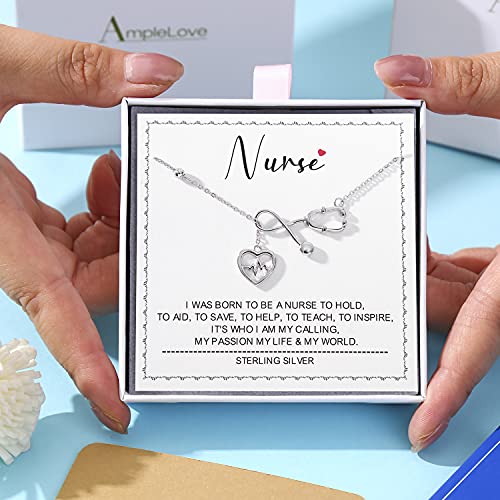 Sterling Silver Nurse Stethoscope Necklace - RN Nurse Graduation Jewelry Gifts Heartbeat Pendant4