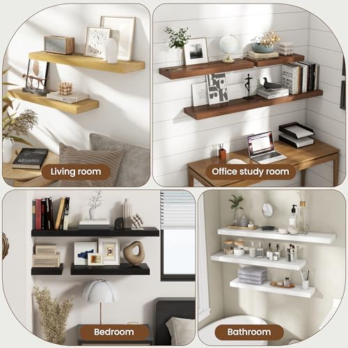 48 Inch Floating Shelves for Wall, 8 Inch Deep Floating Shelf for Storage & Display, Rustic Wall Mounted Shelf with Invisible Brackets for Living Room, Kitchen, Bathroom, Home Decor, Set of 2, Black by Axeman - Used condition - Image 8