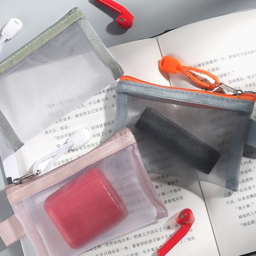 Aswewamt 9 Pcs Mini Zipper Mesh Bags, 4.3" x 3" Small Nylon Key Holder Cosmetic Pouch Portable Travel Makeup Cosmetic Mesh Zipper Bags for Purse Lipstick Earphone Keys Cards4