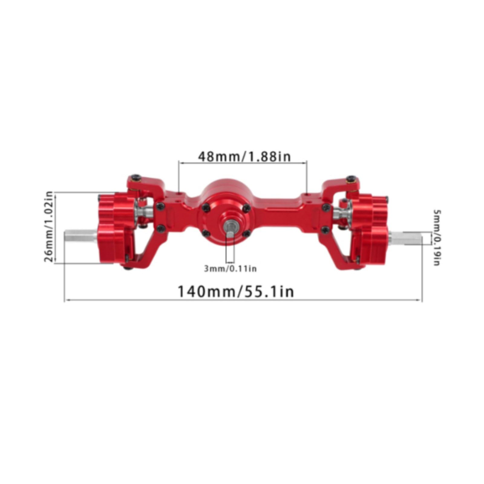 harayaa Vehicle Bridge Component Essieu Rehaussé Métal pour Modèles RC 1/16 1/10 Boîtier Aluminium Dents Acier Stabilité et Durabilité Dégagement sous Châssis, Rouge