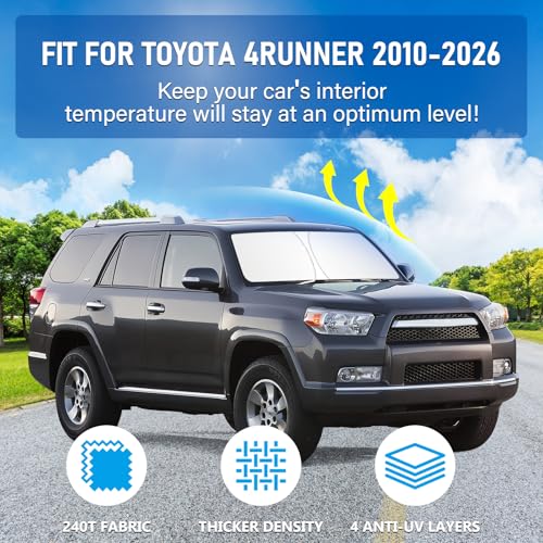 Windshield Sun Shade for Toyota 4Runner 2010-2026, Car 4-Layer Front Window Covers Sun Visor Protector, Foldable Blocks UV Rays Sunshade Custom Fit for Toyota 4Runner Accessories by JHGFVC - Image 2