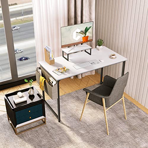 Cubiker Computer Desk 55 Inch Home Office Writing Desk Student Study Desk With Small Table And Storage Bag, White #TOP1
