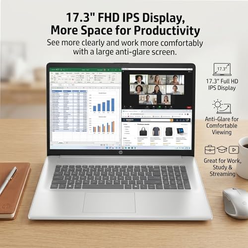 Image of HP 17.3 inch Business Laptop, AMD Ryzen 5 7430U, FHD IPS Anti-Glare Display, 64GB RAM, 2TB SSD, AMD Radeon Graphics, Wi-Fi6, Copilot AI, Windows 11 Pro, Accessories for Business, Students, Home Office