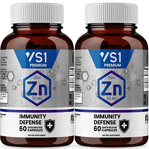 Zinc 50mg Picolinate by VS1- 2 Pack - Immune System Support Boost, Zinc Vitamin Supplements for Adults Kids - Immunity Defense, High Absorption - Non GMO, Gluten Free - 120 ct