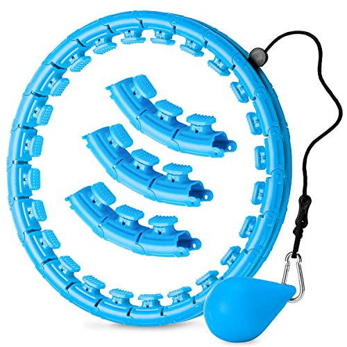 Smart Weighted Exercise Hoop, 24 Detachable Knots, 2 in 1 Abdomen Fitness Massage Hoops for Women Weight Loss with Gravity Ball Fit for Adults Beginner Workout, Blue