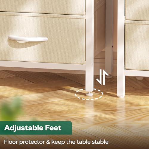 Image of Huuger Nightstand with Charging Station, Side Table with Fabric Drawers | End Table with Open Shelf, Bedside Table with USB Ports and Outlets, Night Stand for Bedroom, Bed Side Table, White Marple