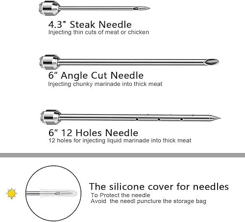 Miniatura 4 de Kizs Kit de jeringa para inyector de carne con agujas de inyector de marinada, kit para ahumador de parrilla de barbacoa, 2 onzas de gran capacidad,