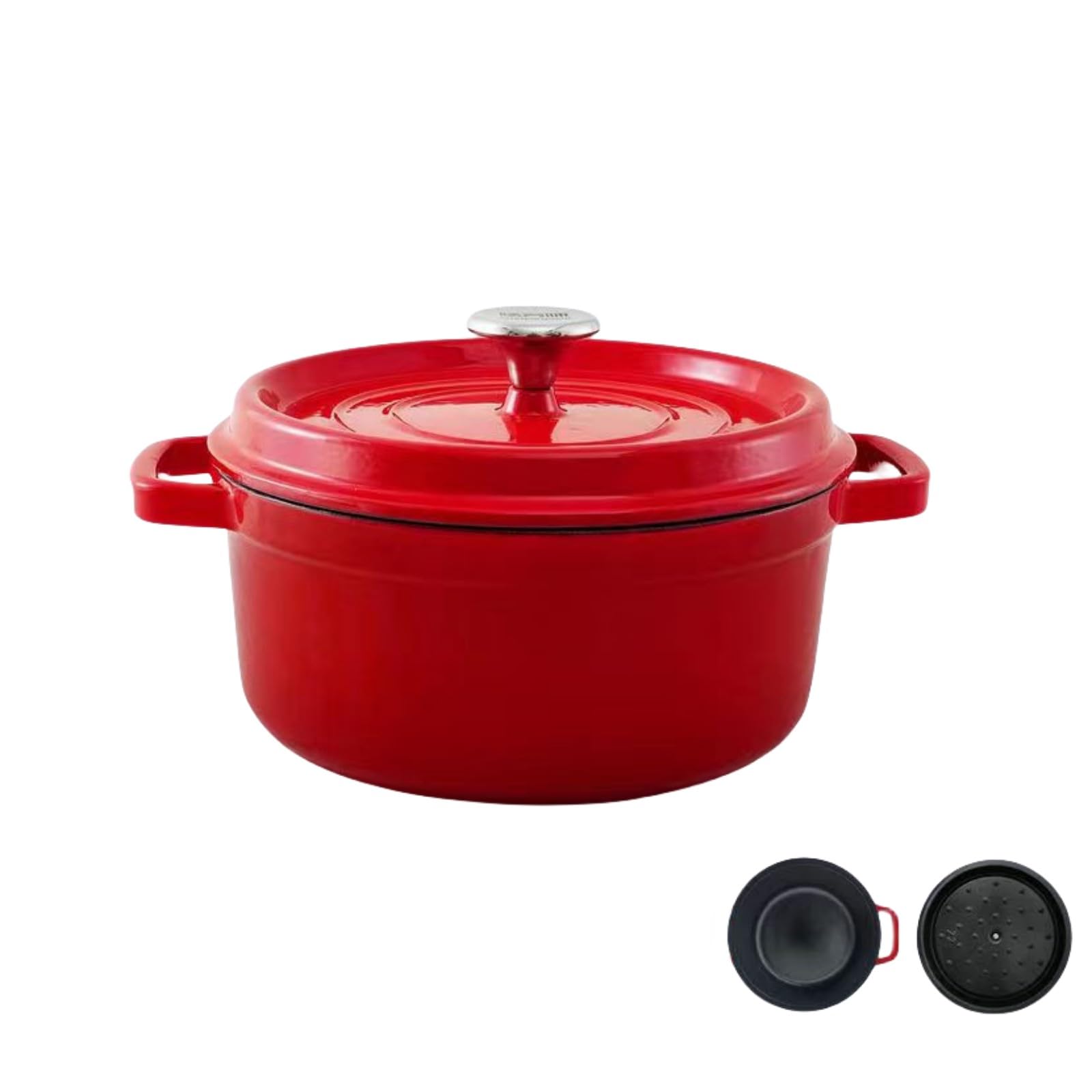 Casseruola ovale in ghisa, pentola in ghisa con coperchio, pentola smaltata antiaderente rossa, buona tenuta, leggera, per tutte le fonti di calore (22 cm-2,8 L)