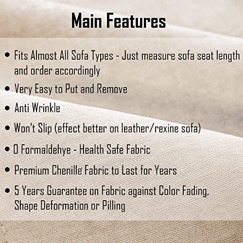 Image of HOKIPO Premium Chenille Sofa Cover Mat with 2 Armrest Cover, 3 Seater - Sand Brown