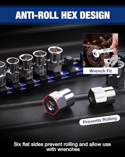 Image of WORKPRO 3 /8 inch Drive Socket Set, 10-Piece Metric Cr-V Socket Set with Rail | Standard & Shallow Sockets, External Hex Socket, 7mm to 17mm, 6-Point, Size Markings, PVC Socket Organizer, for Auto Repairs